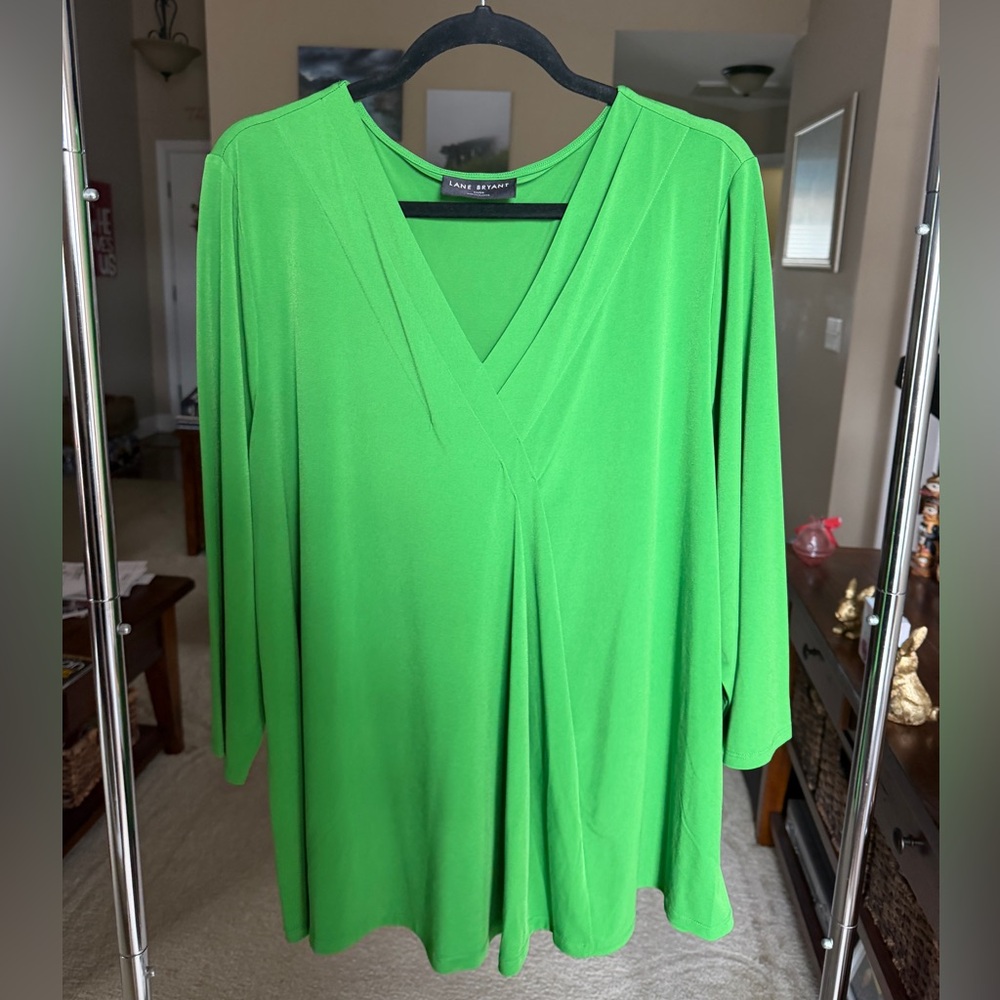 Lane Bryant Vibrant Green V-Neck Blouse